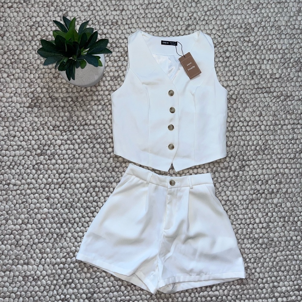 SHEIN Frenchy Button Front Vest Jacket & Shorts NEW